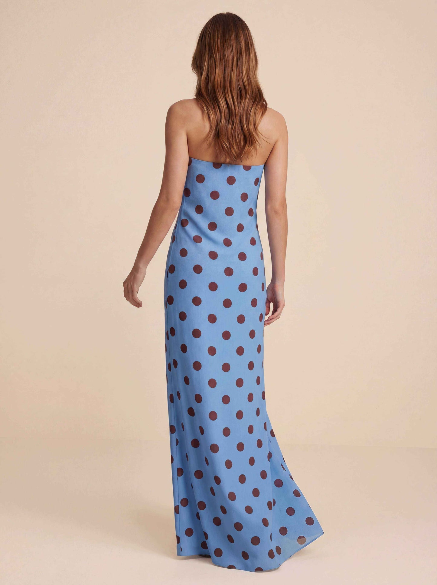 Strapless chiffon polka dot dress