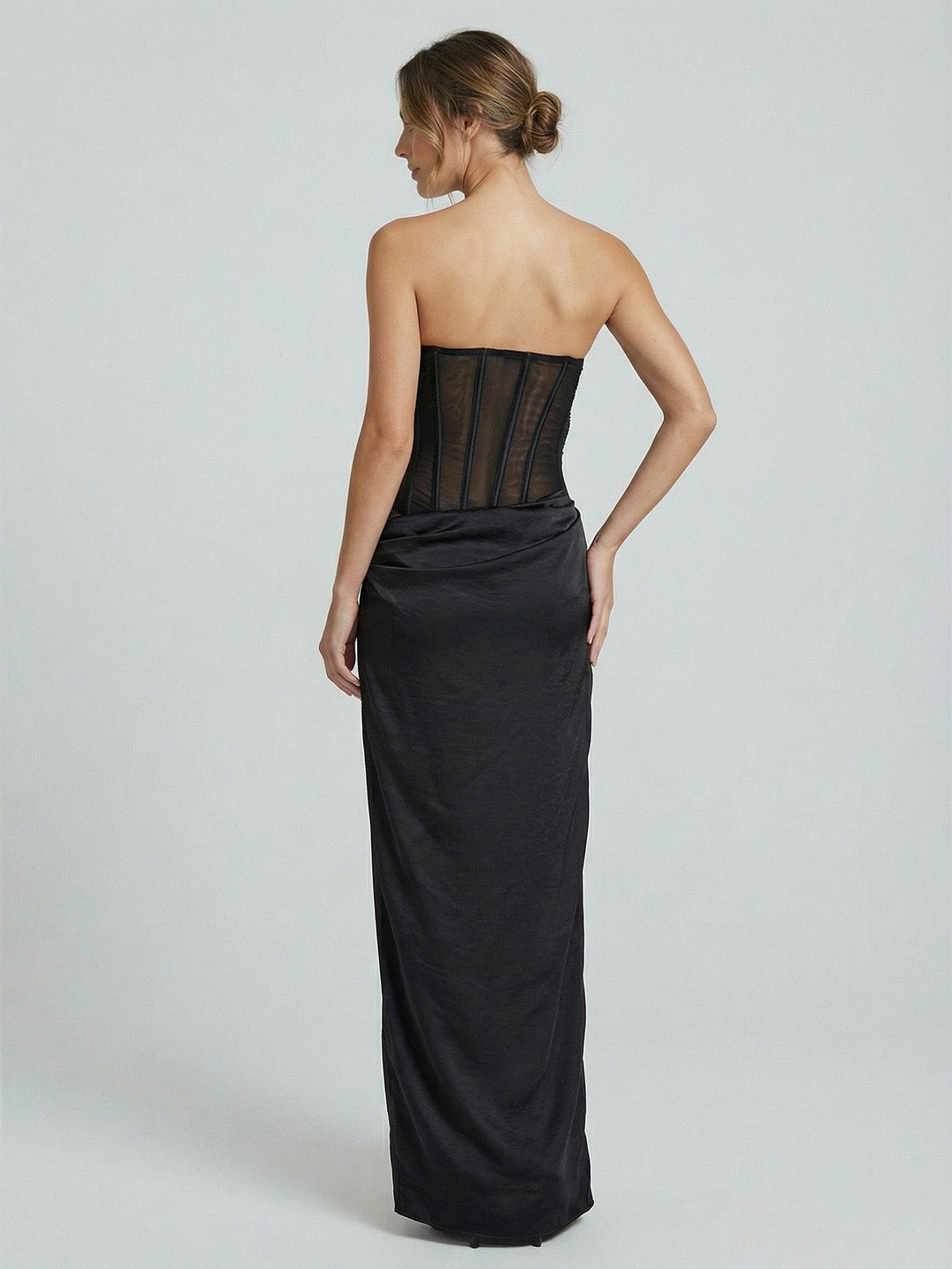 Mesh And Satin Maxi Dress