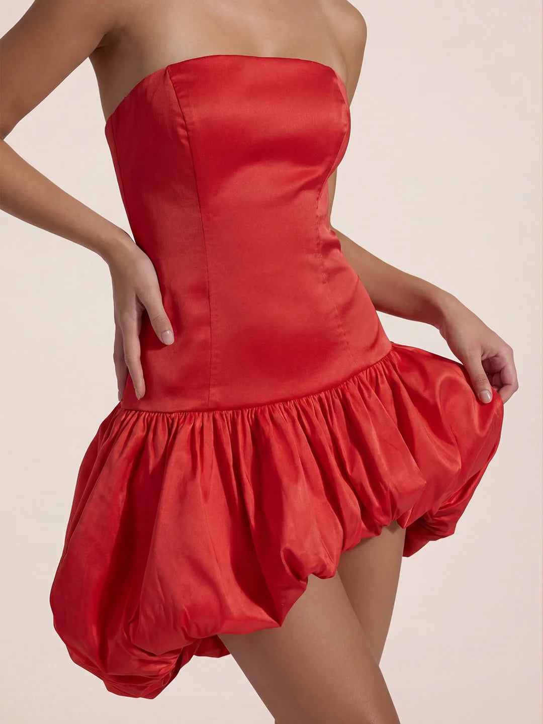Asymmetric Bubble Hem Strapless Mini Dress