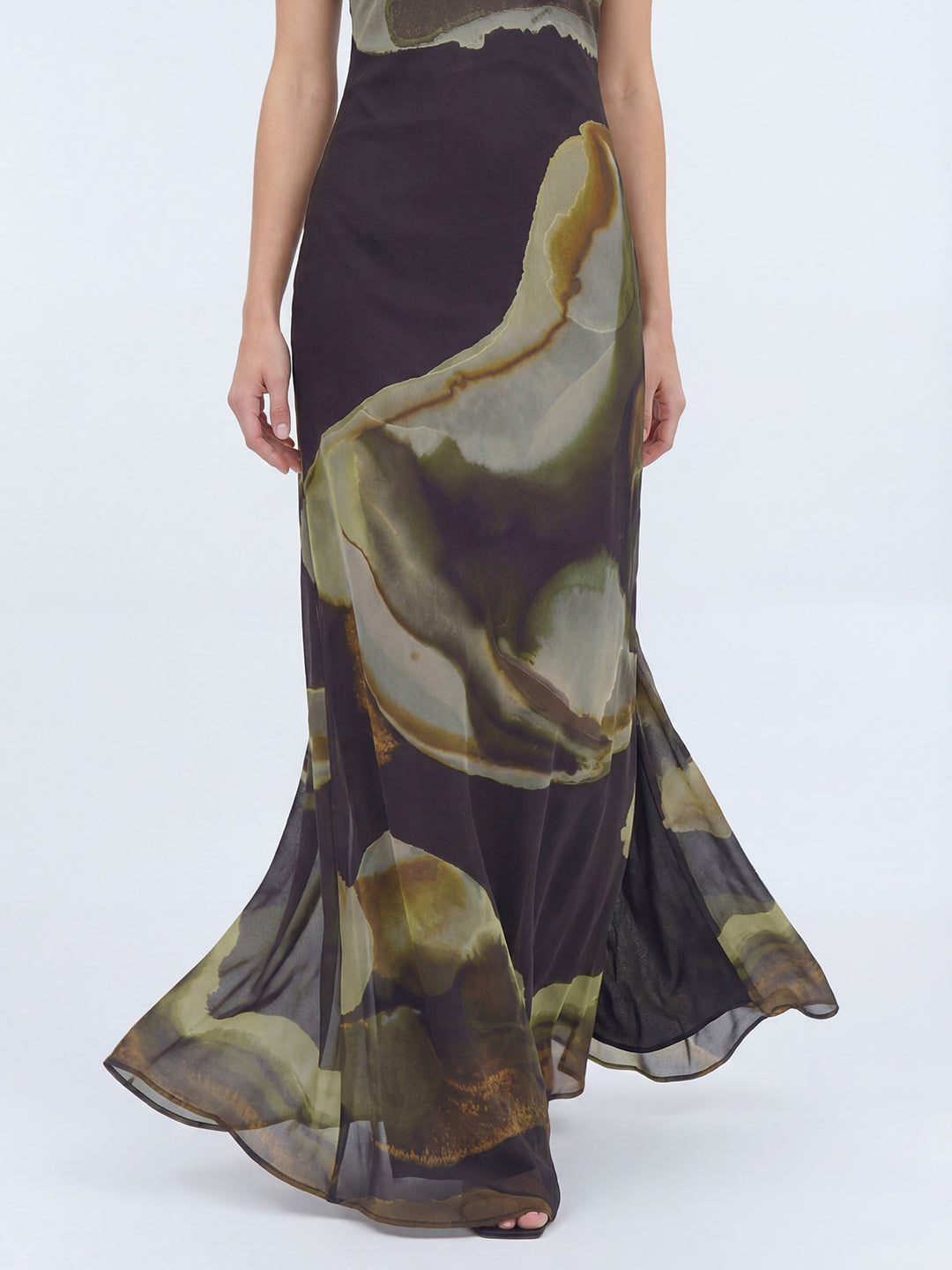 Printed strapless maxi dress