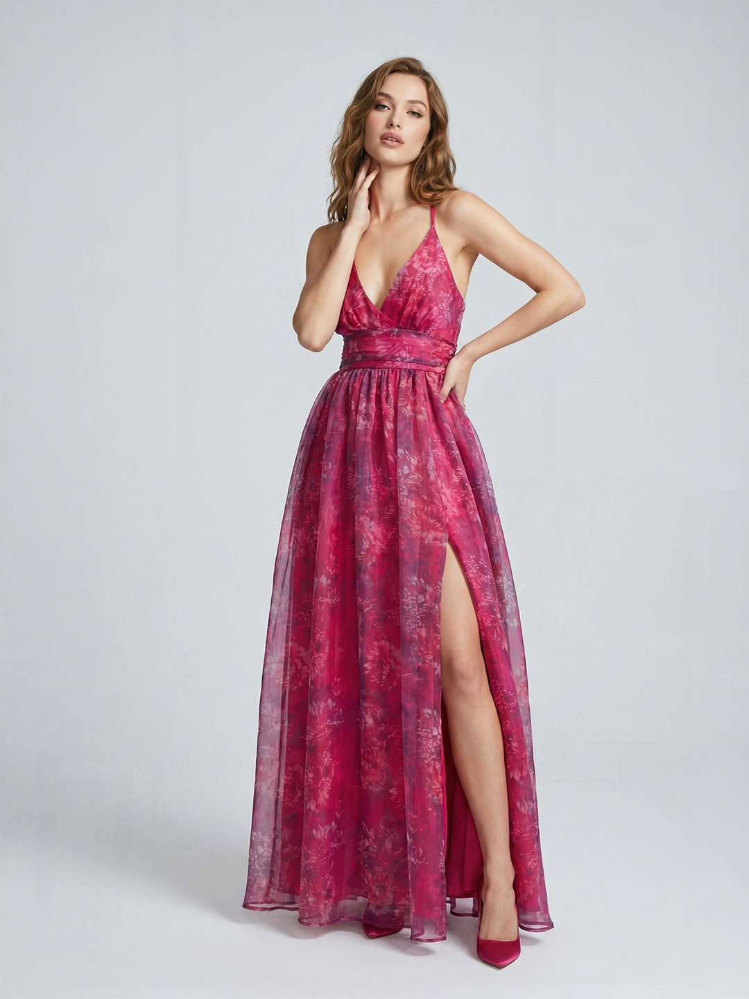 Romantic Floral Organza Maxi Dress