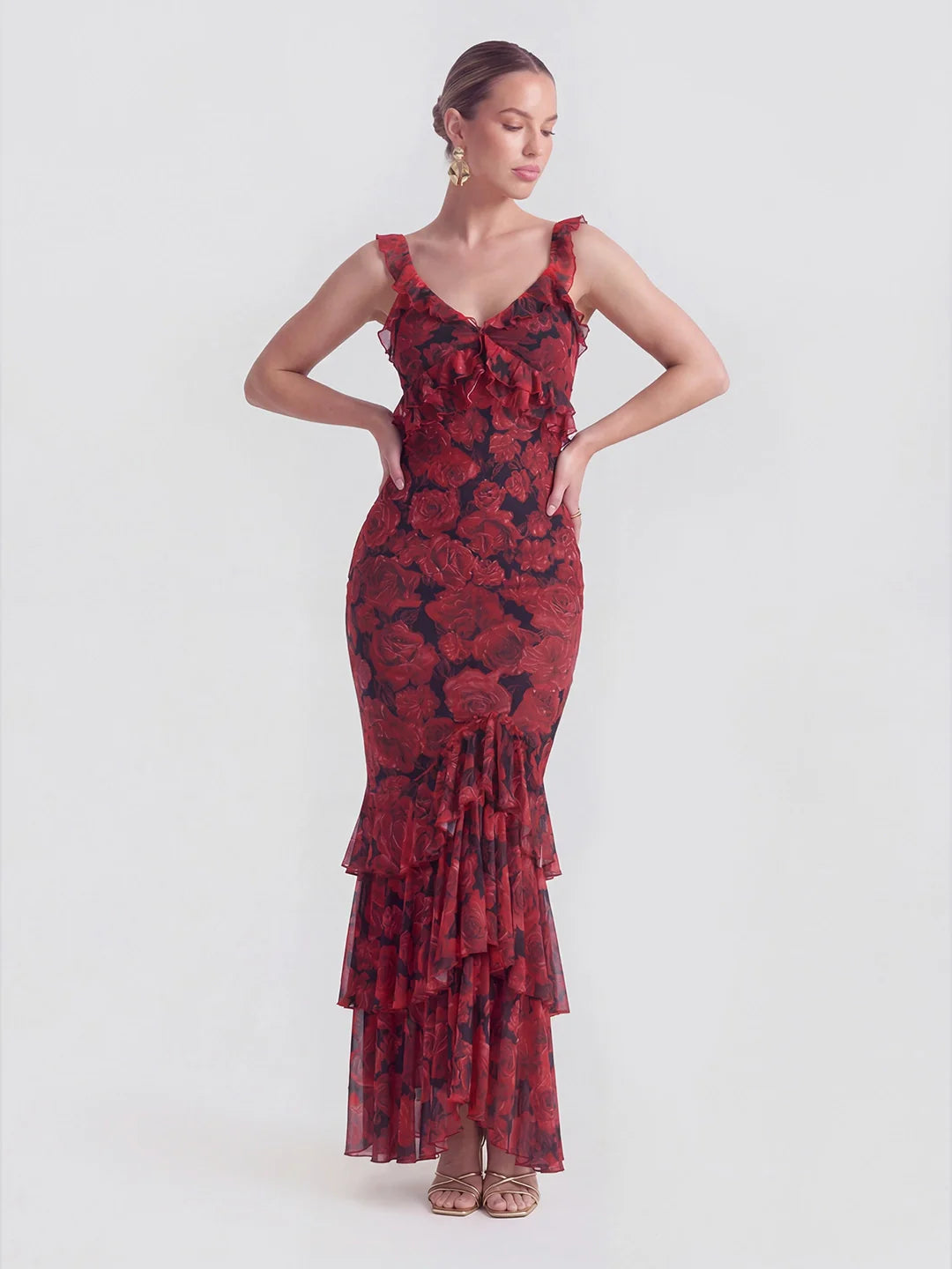 Ruffled Backless Romantic Date Maxi Dress