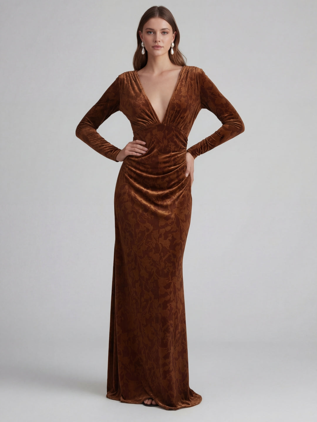 Velvet Burnout Long Sleeve Gown
