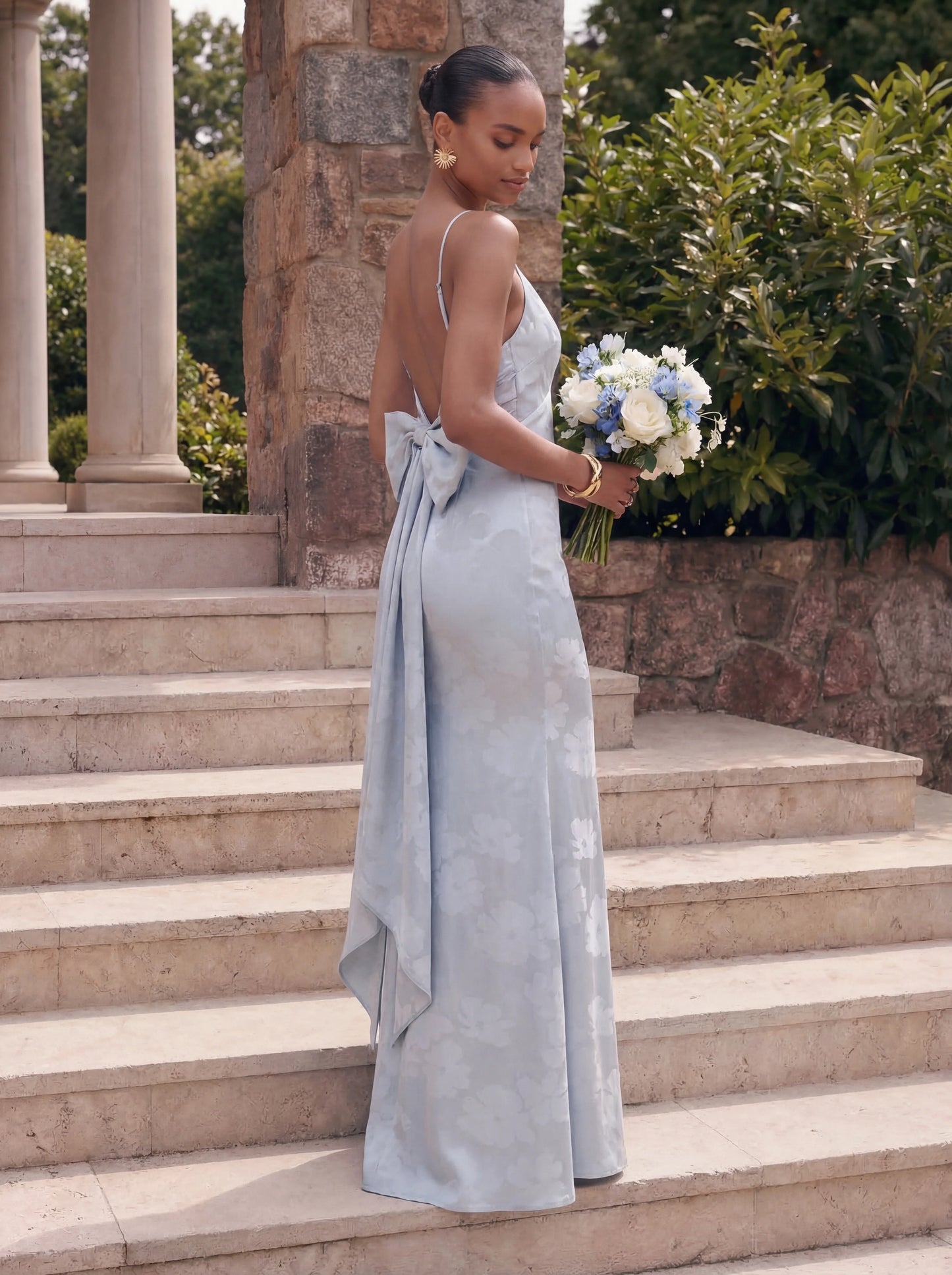 Satin Plunge-Neck Maxi Dress With Asymmetric Drop-Waist