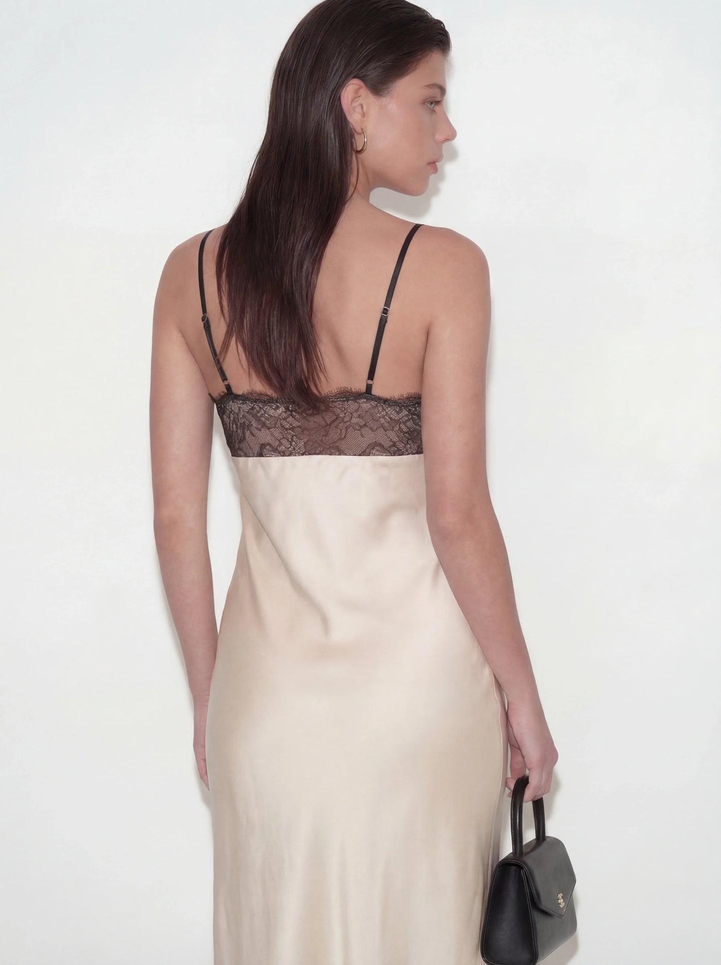 Elegant Lace-Paneled Satin Midi Dress