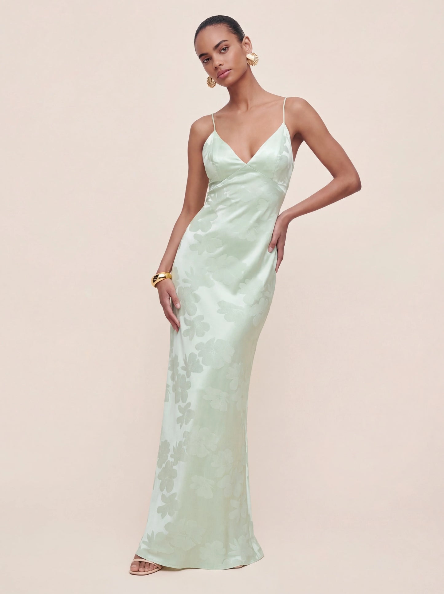Satin Plunge-Neck Maxi Dress With Asymmetric Drop-Waist