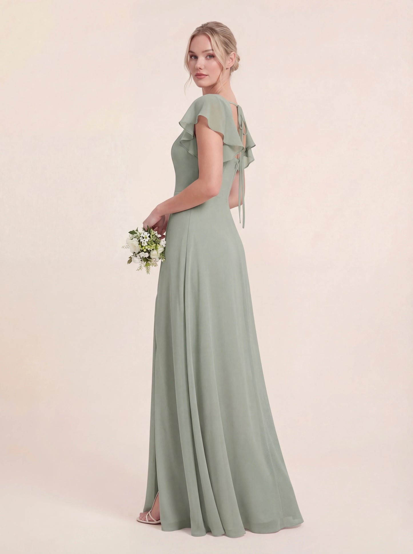 Delicate Halter Tie-back A-Line Ruffled Chiffon Dress