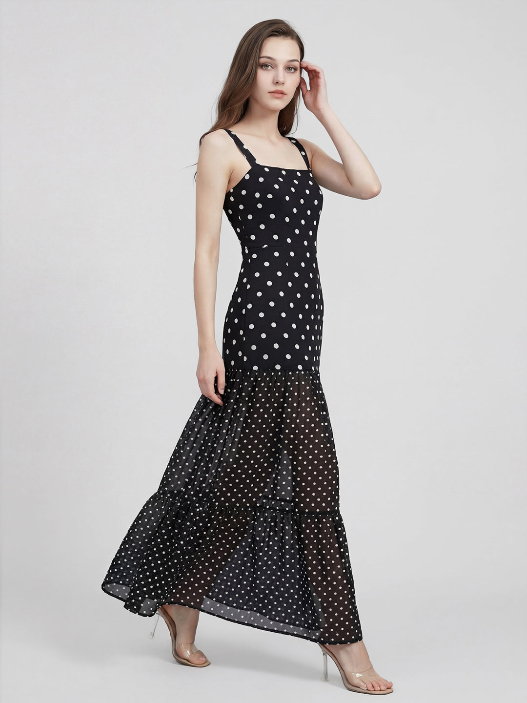 Polka Sheer Bottom Maxi Dress