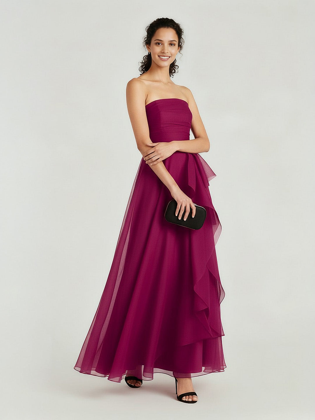 Elegant Strapless Organza Evening Gown