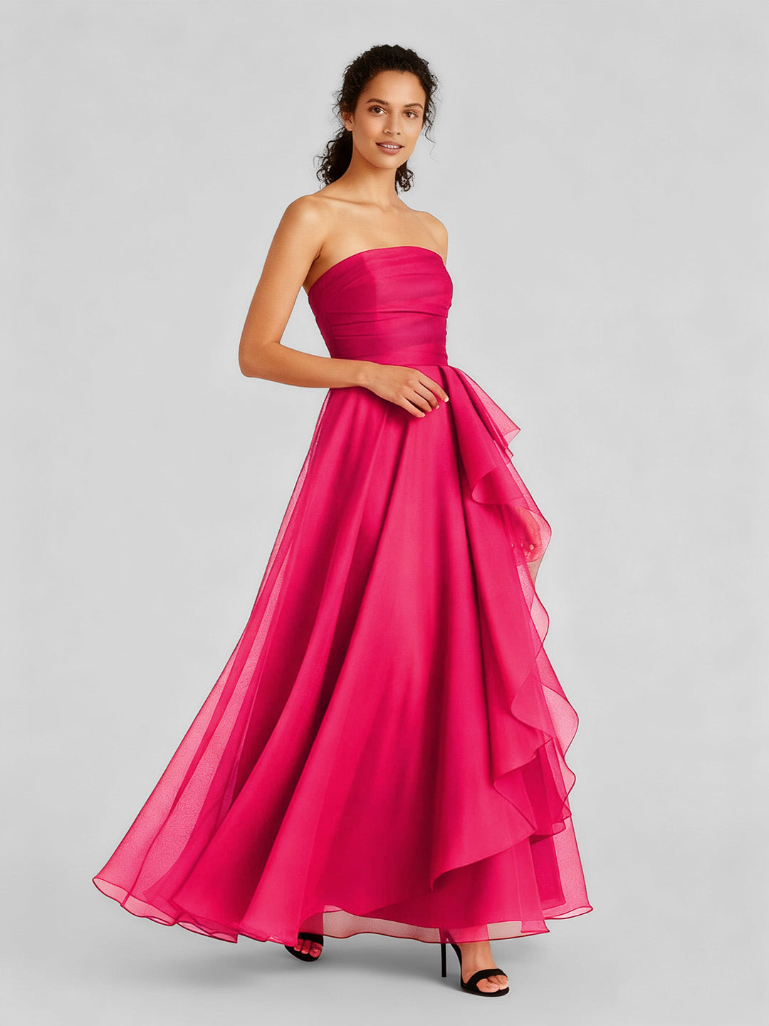 Elegant Strapless Organza Evening Gown