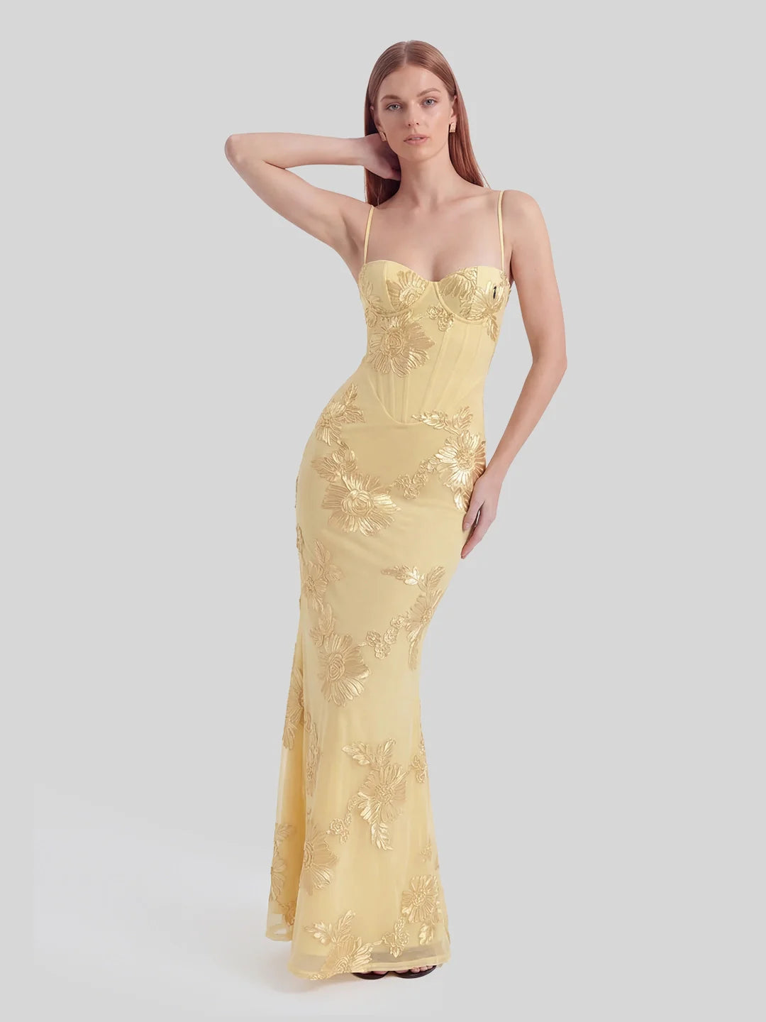 3D Floral-Embellished Corset Gown