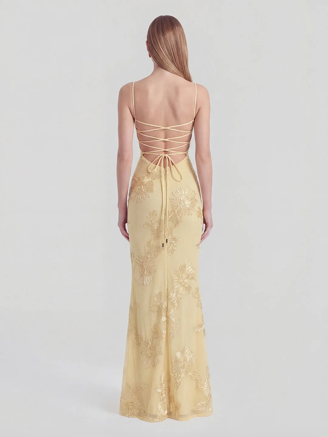 3D Floral-Embellished Corset Gown