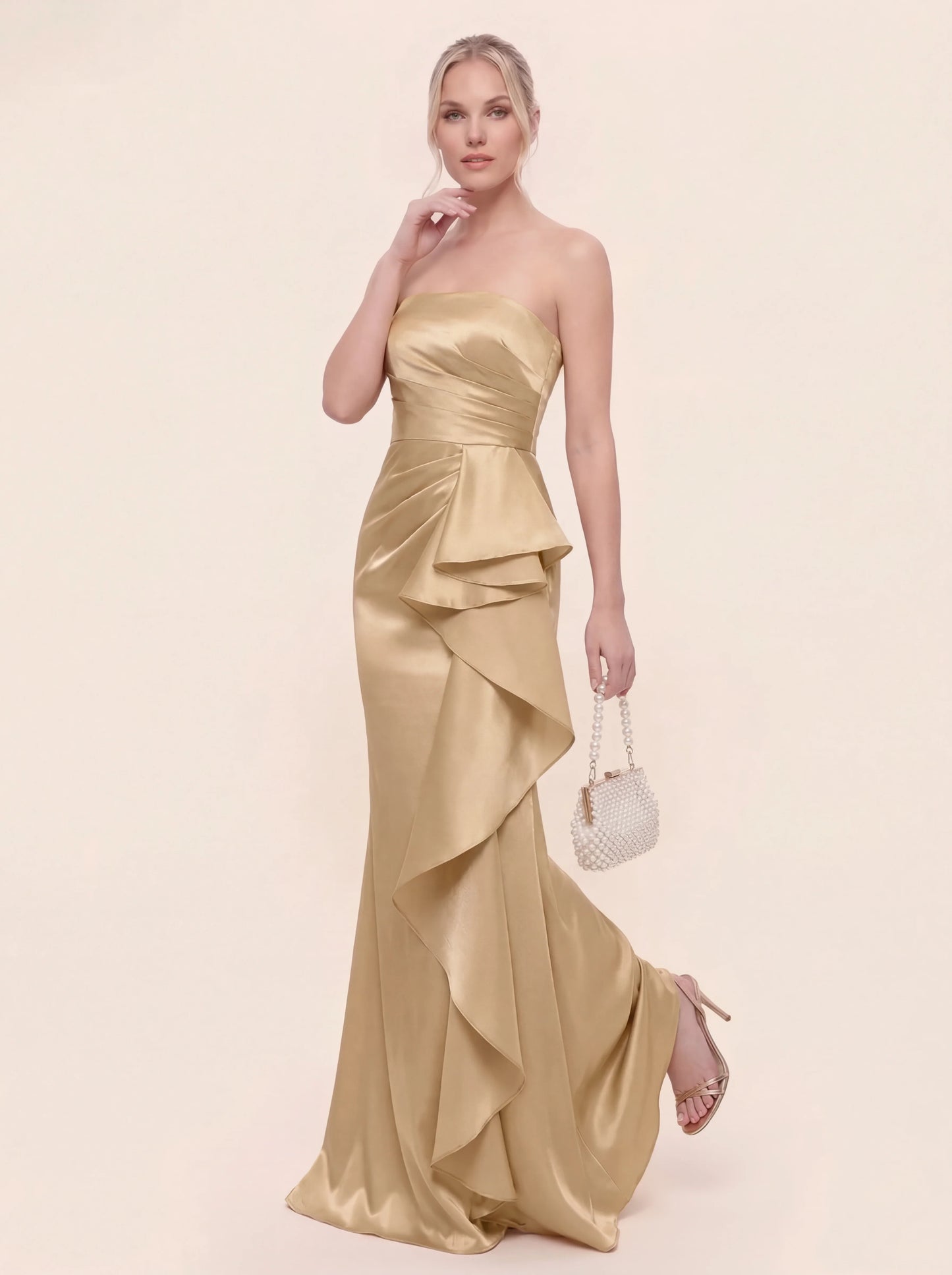 Cascading Asymmetric Ruffles Mermaid Gown