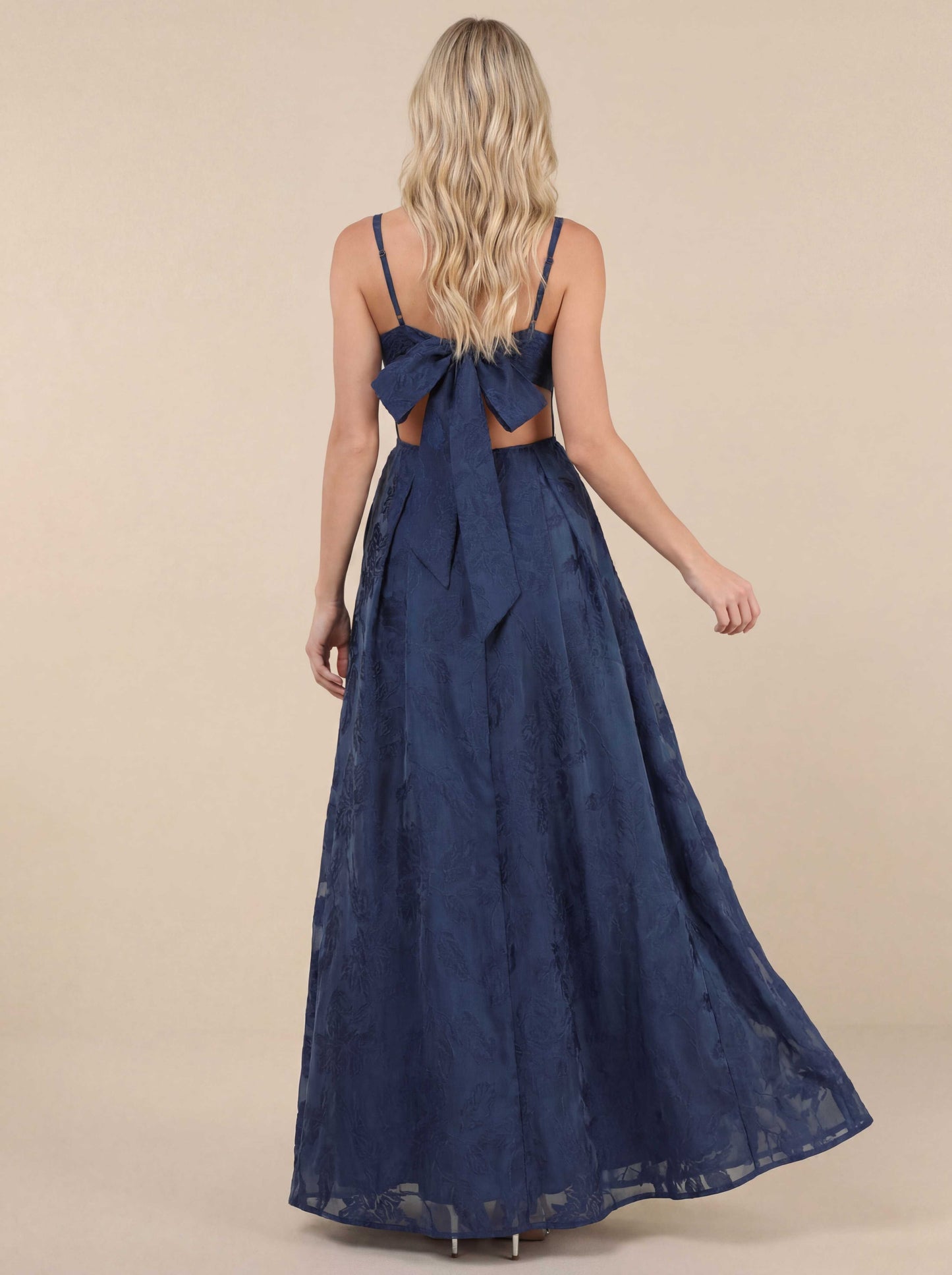 Jacquard Tie-Back Maxi Dress with Pockets