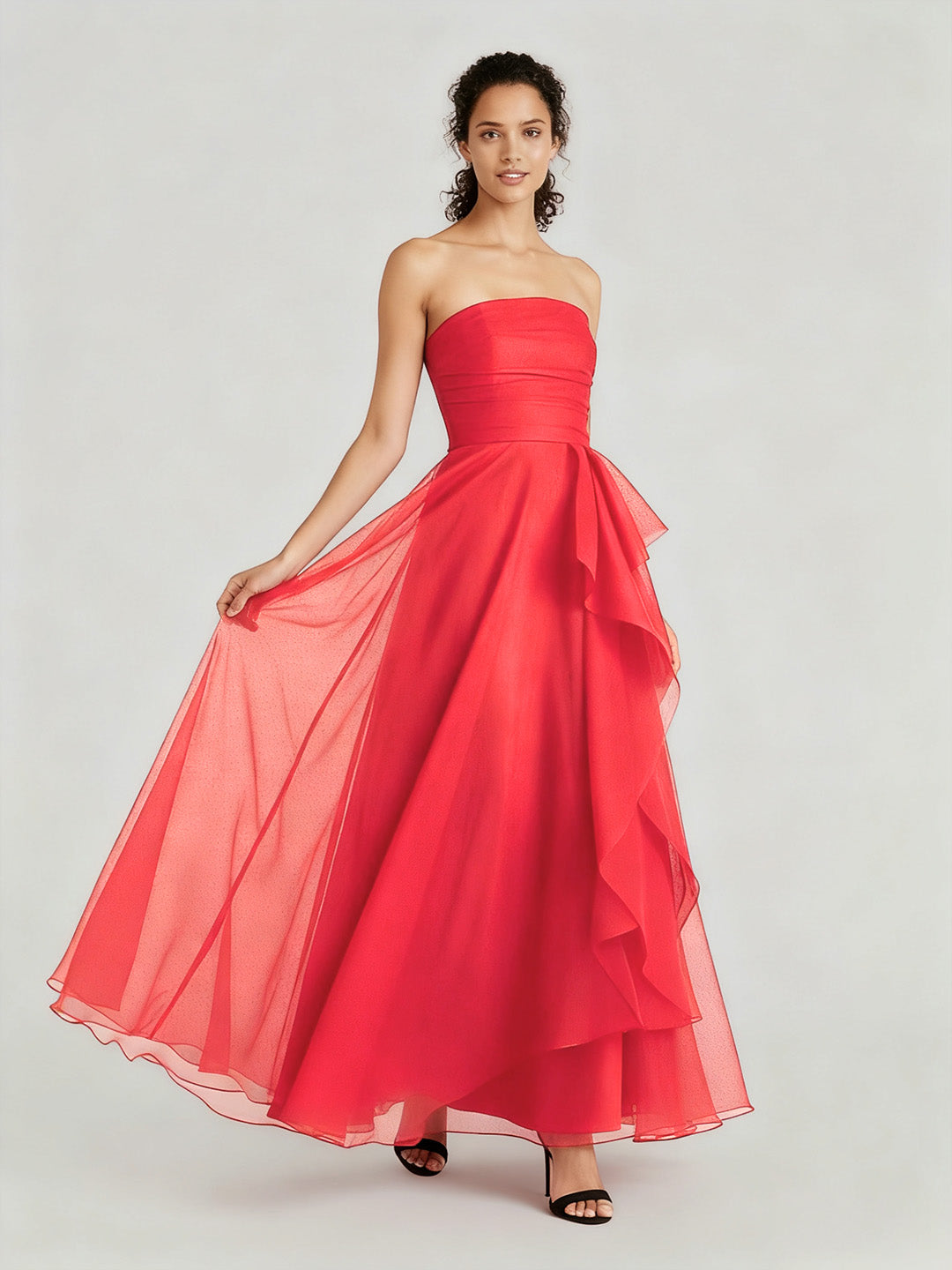Elegant Strapless Organza Evening Gown