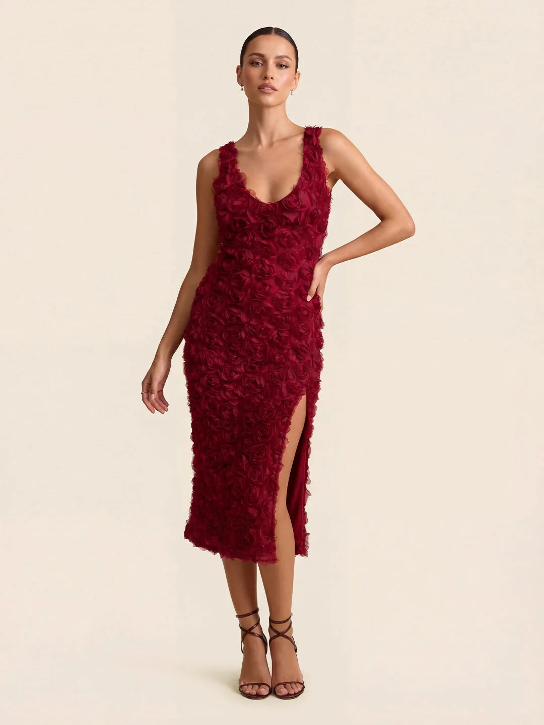 Rosette Sleeveless Midi Dress