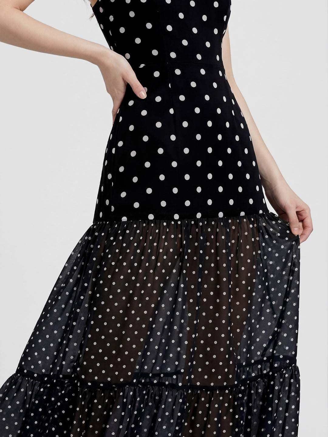 Polka Sheer Bottom Maxi Dress