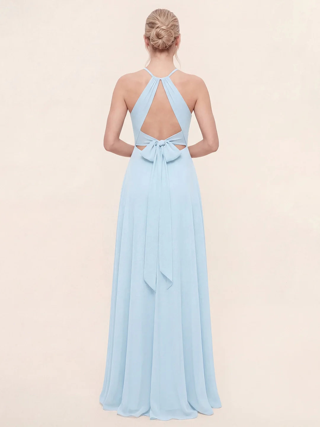 Deep V Front & Back Bow A-Line Chiffon Dress