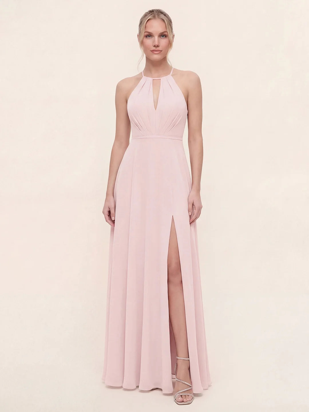 Deep V Front & Back Bow A-Line Chiffon Dress