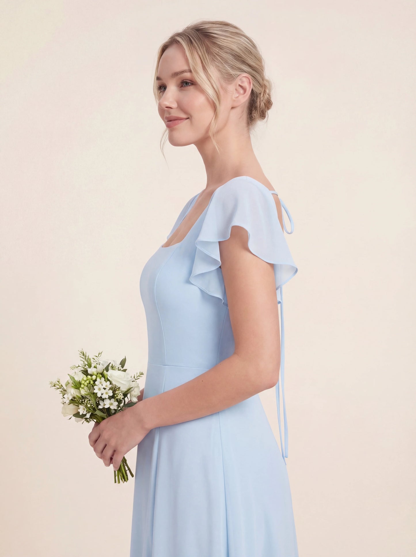 Delicate Halter Tie-back A-Line Ruffled Chiffon Dress