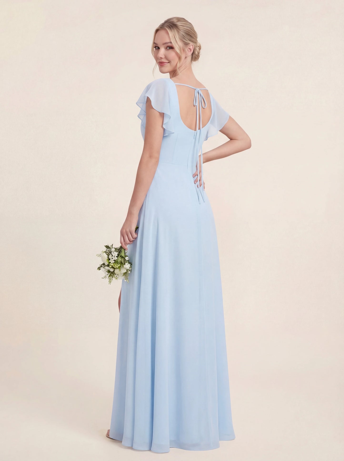 Delicate Halter Tie-back A-Line Ruffled Chiffon Dress