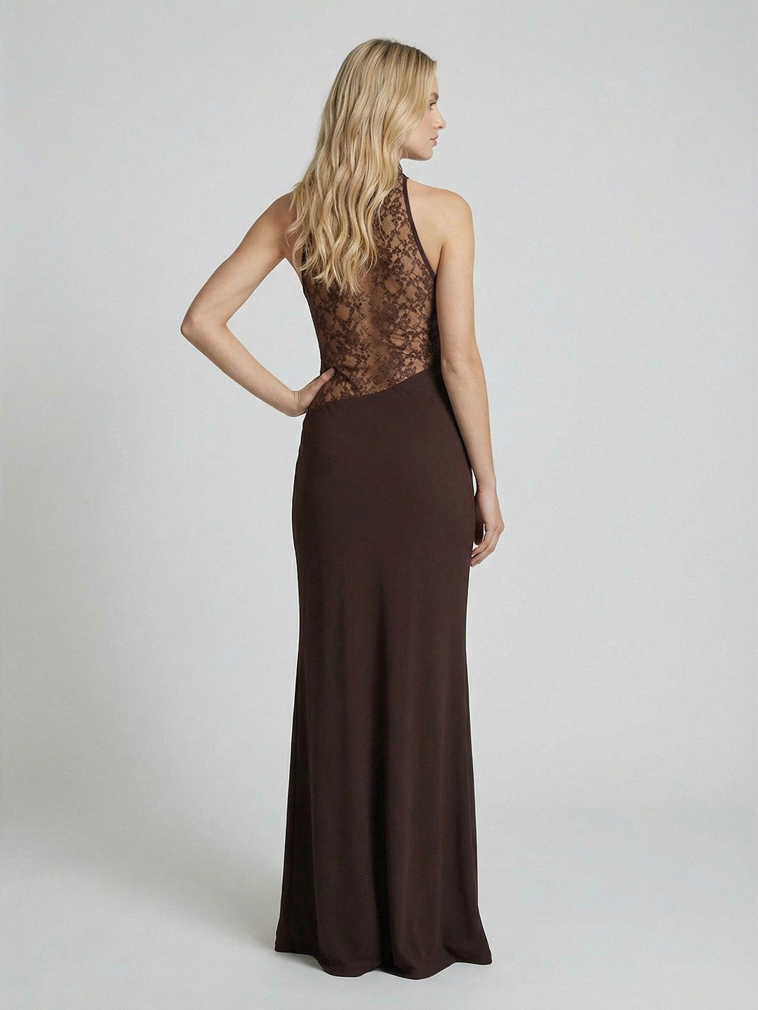 Chiffon And Lace Halter Maxi Dress