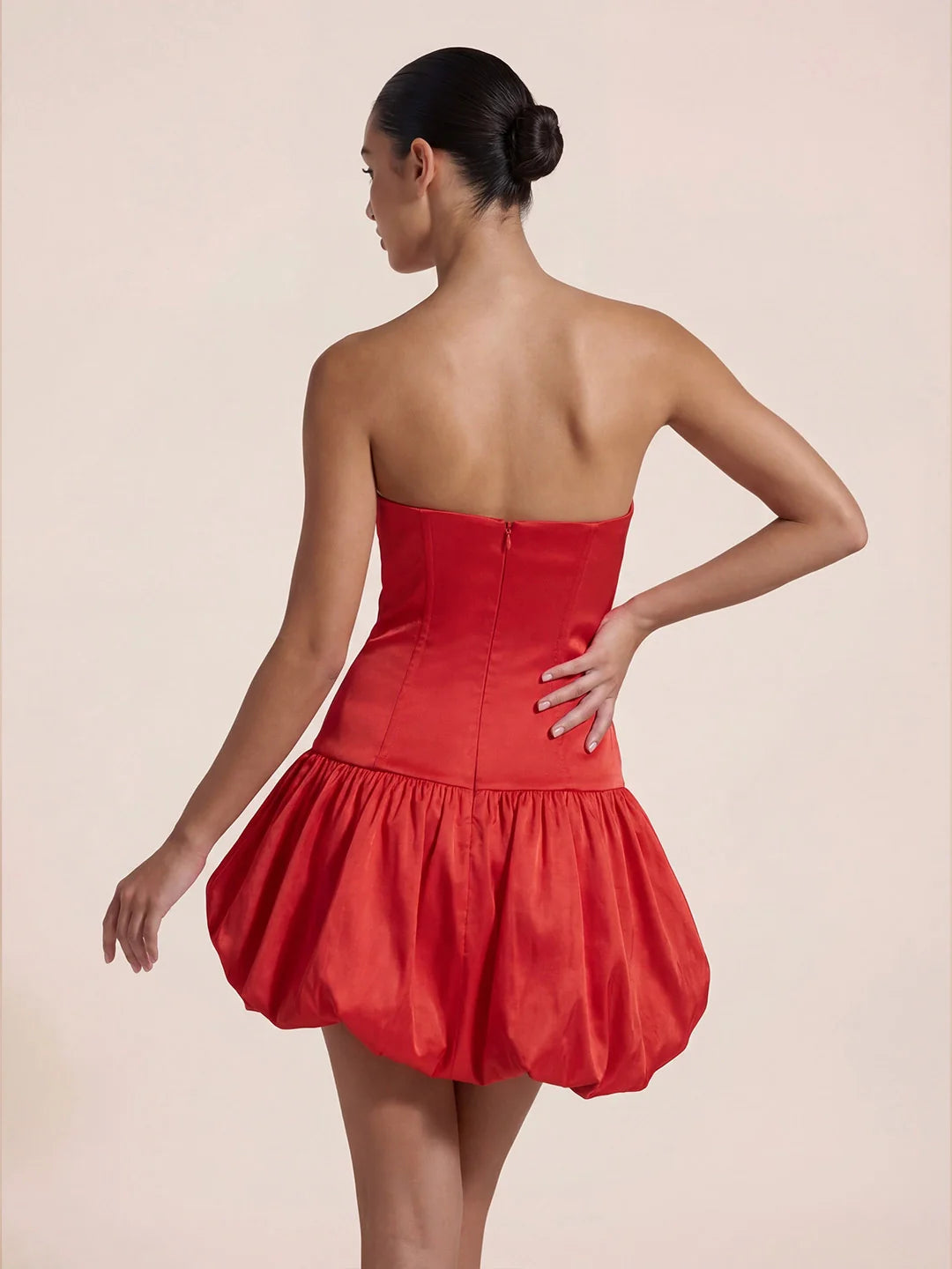 Asymmetric Bubble Hem Strapless Mini Dress