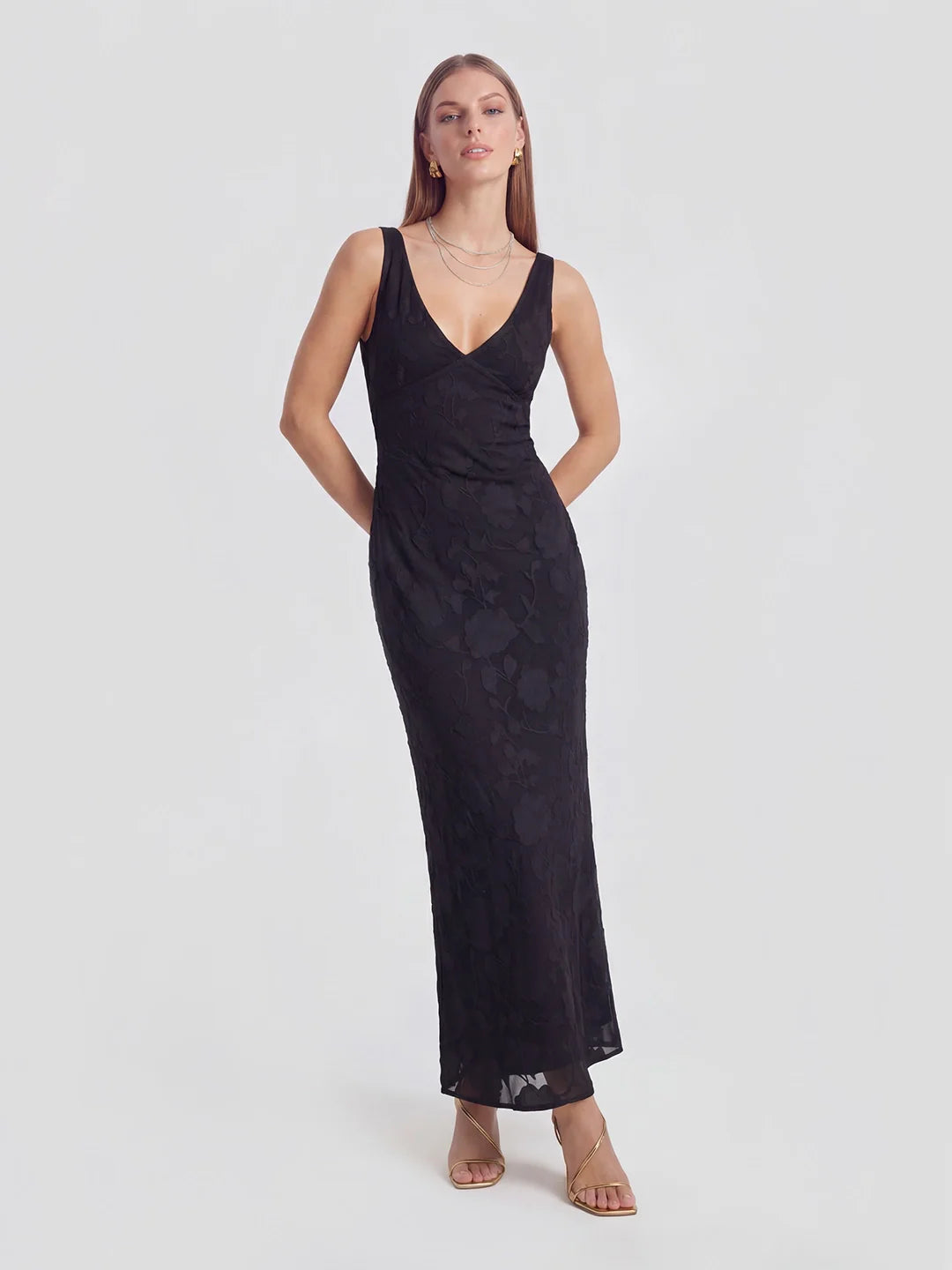 Backless Jacquard Maxi Dress
