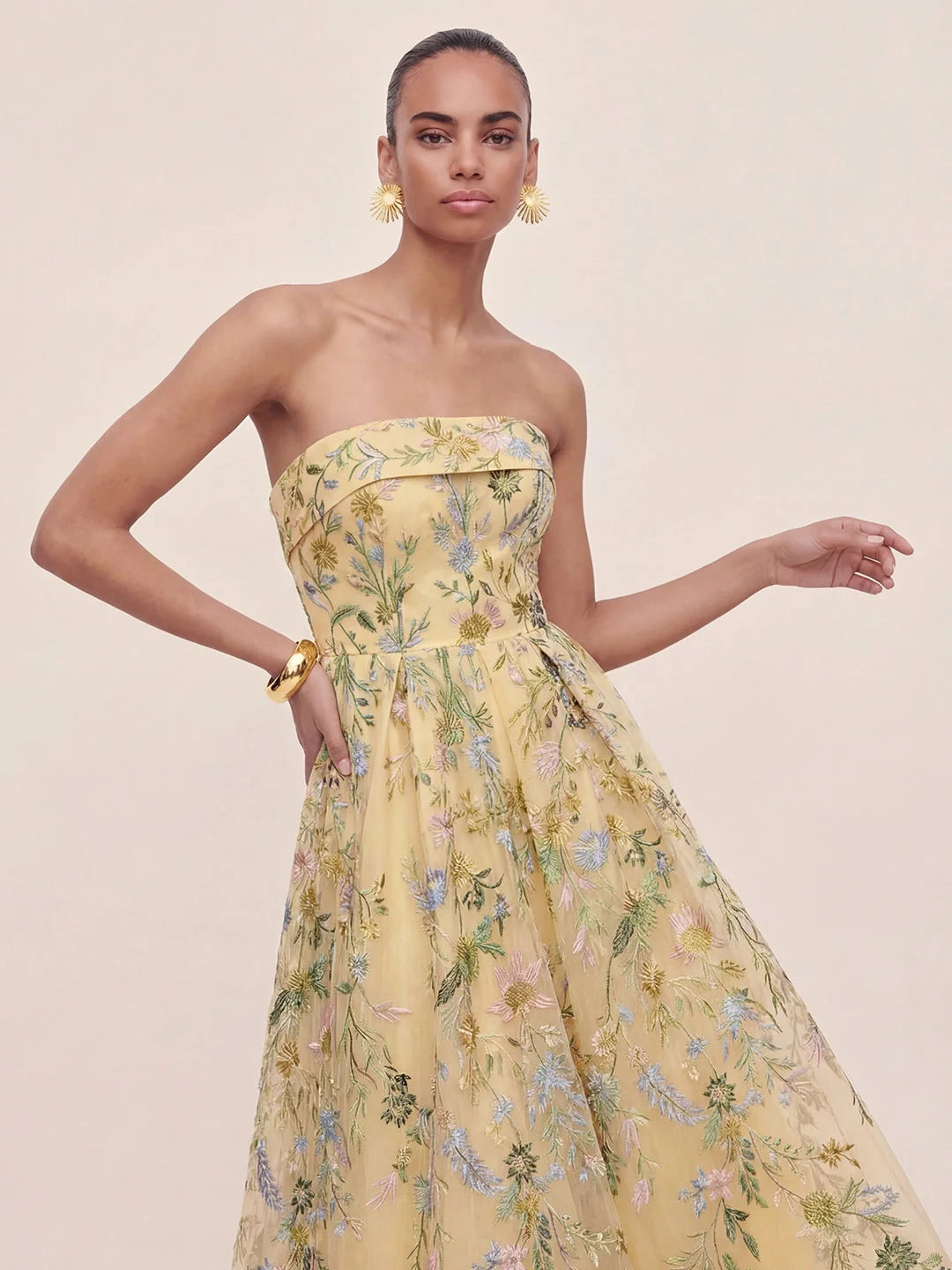 Bandeau Embroidered Tulle Evening Gown
