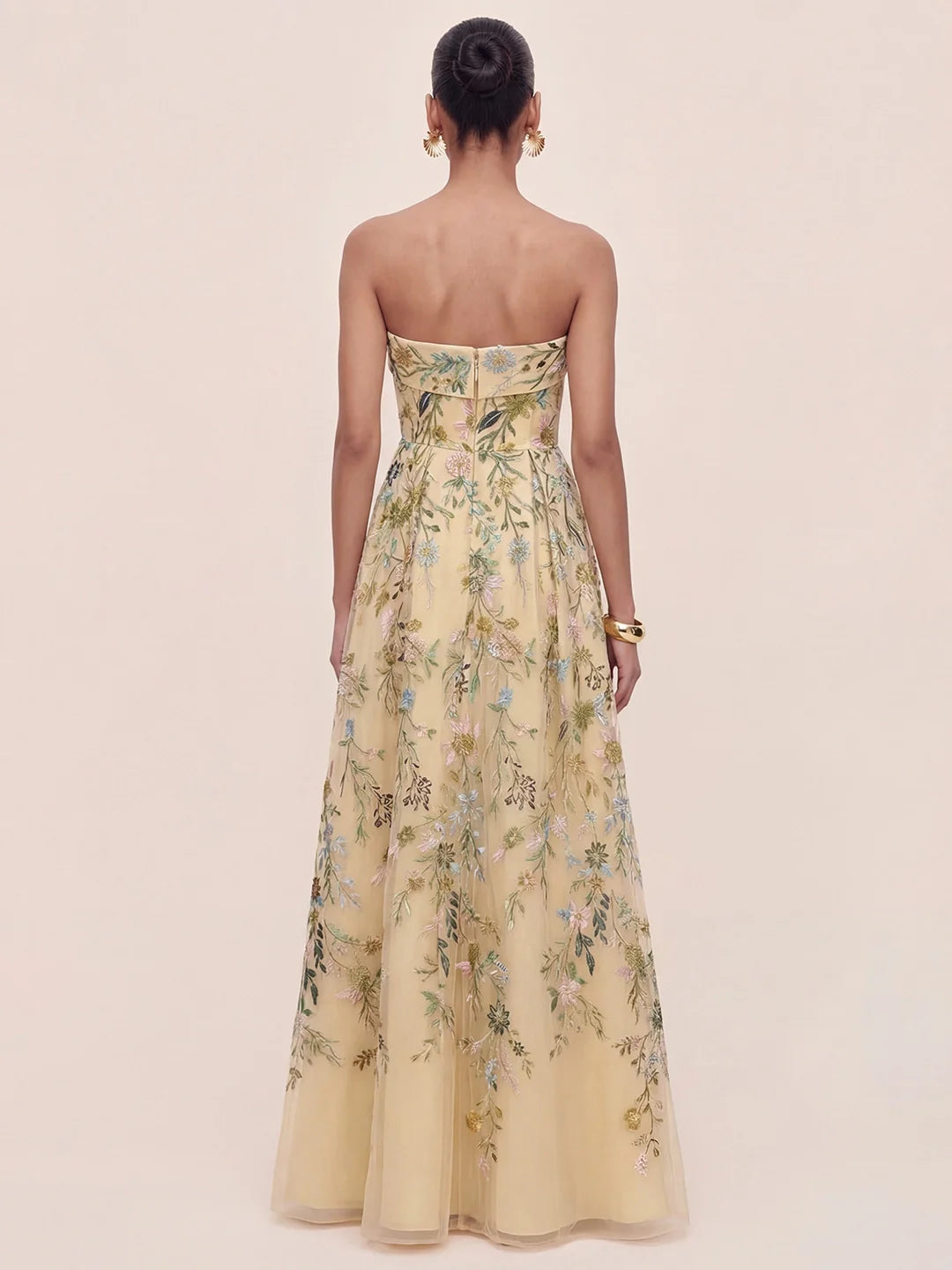 Bandeau Embroidered Tulle Evening Gown