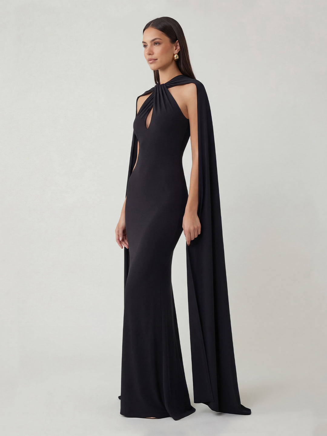 Twist Halter-Neck Cape Maxi Dress
