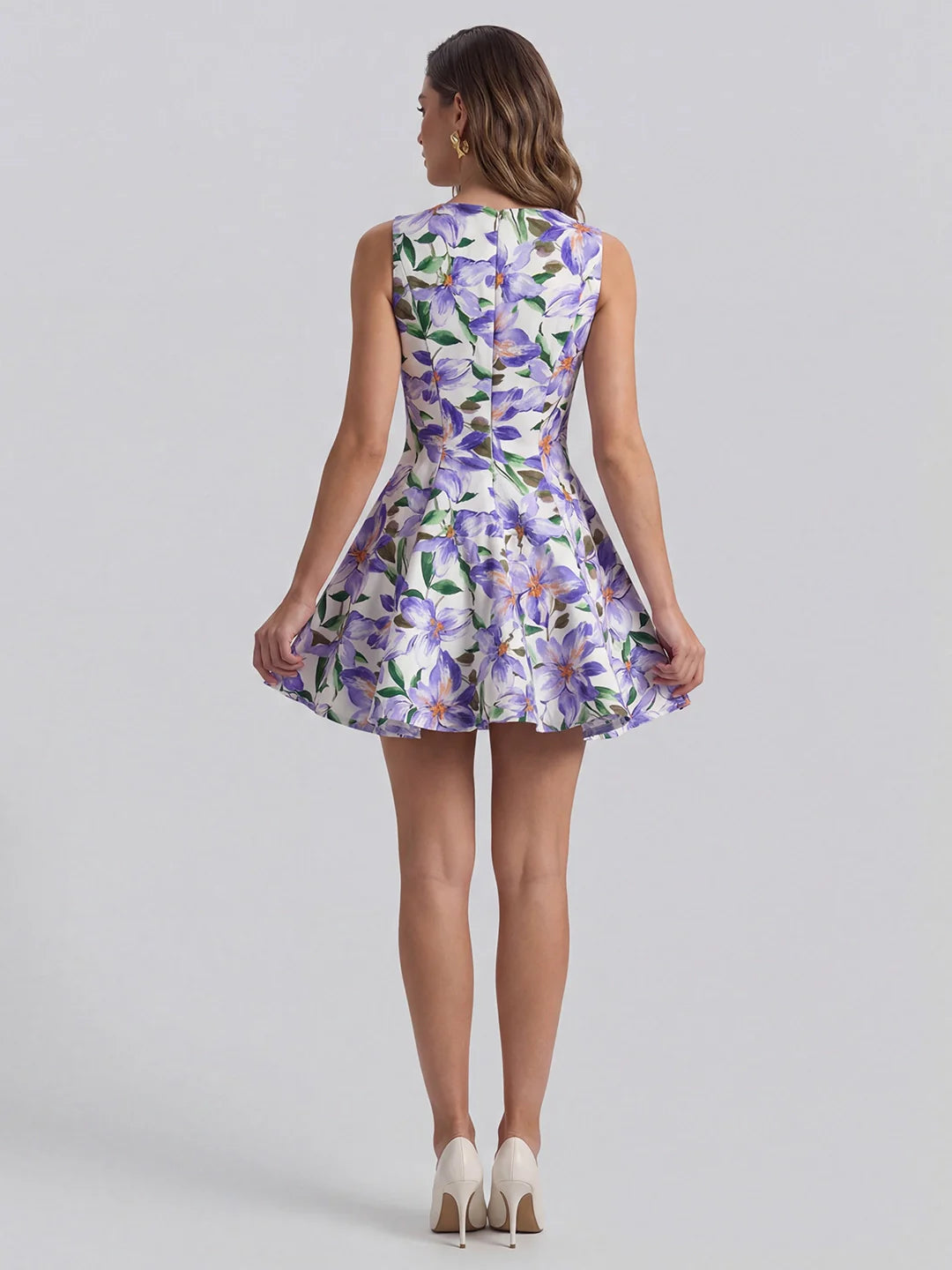 Boat-Neck Floral A-Line Fit & Flare Mini Dress