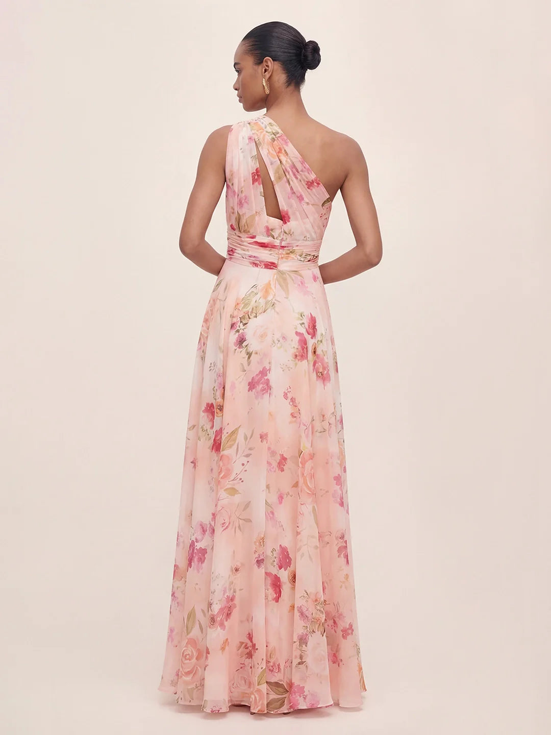 Bouquet Floral A-Line One Shoulder Chiffon Dress