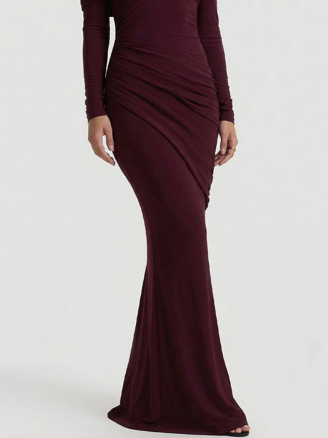 Asymmetric-Neck Maxi Dress With Ruched Detailin