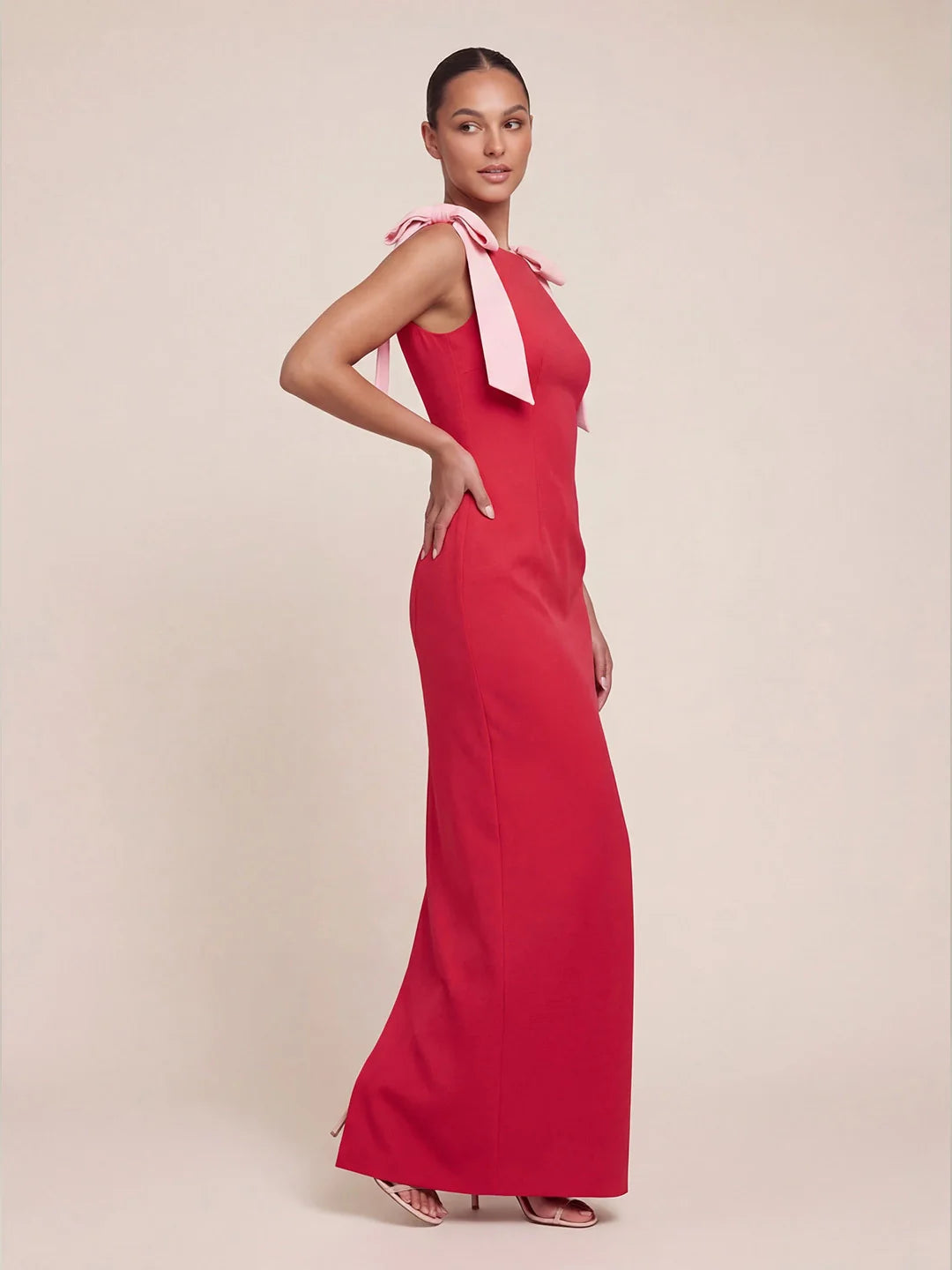 Contrast Bow Detail Woven Maxi Dress
