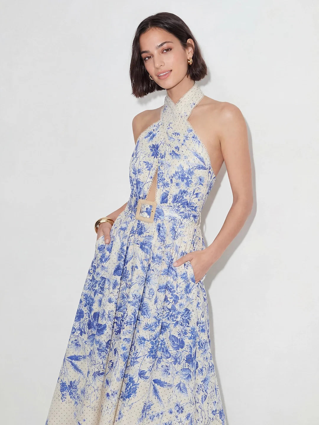 Cotton Floral-Print Belted Maxi Dress