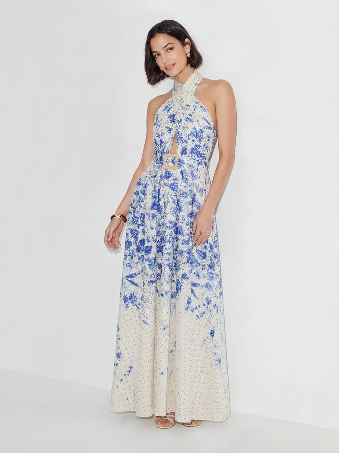 Cotton Floral-Print Belted Maxi Dress