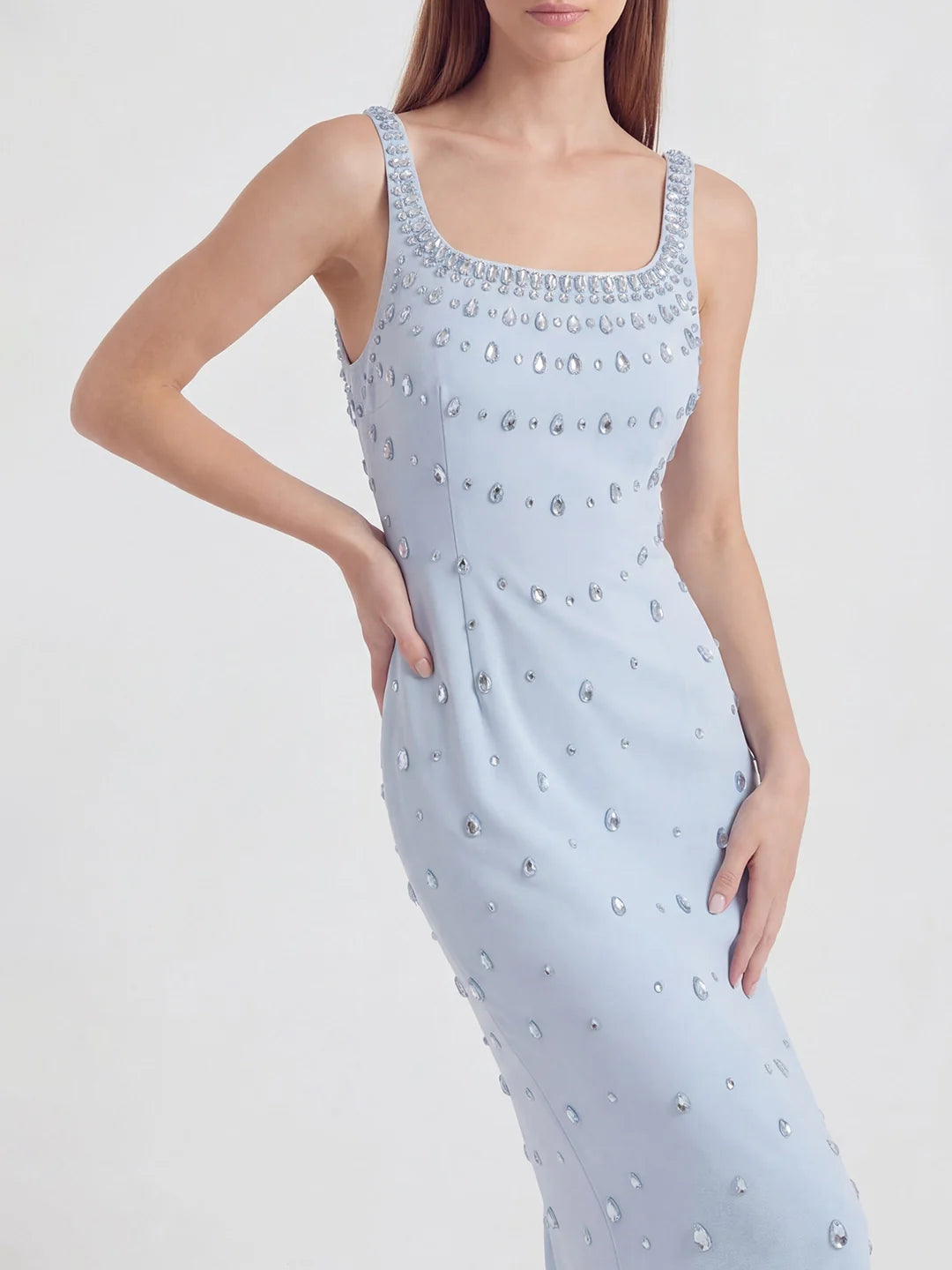 Crystal-Ombré Scoop-Neck Column Gown