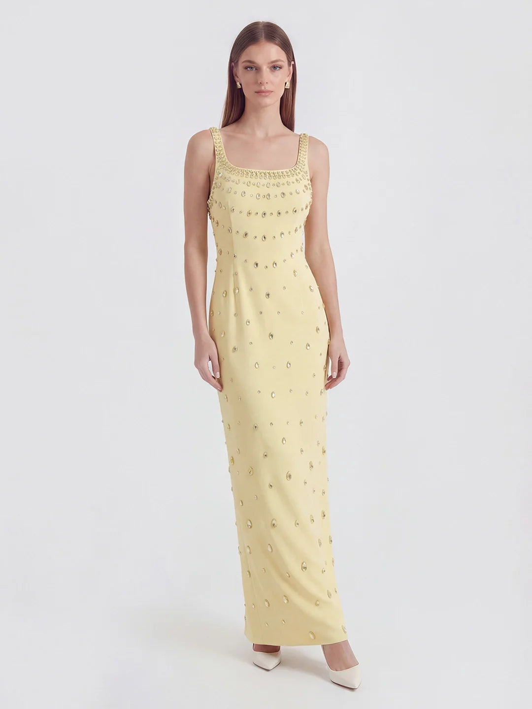 Crystal-Ombré Scoop-Neck Column Gown