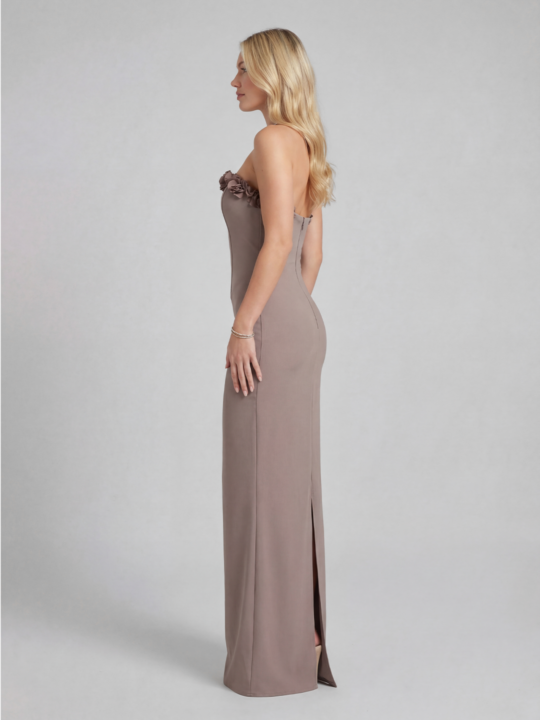 Elastic Rose Bow Strapless Gown