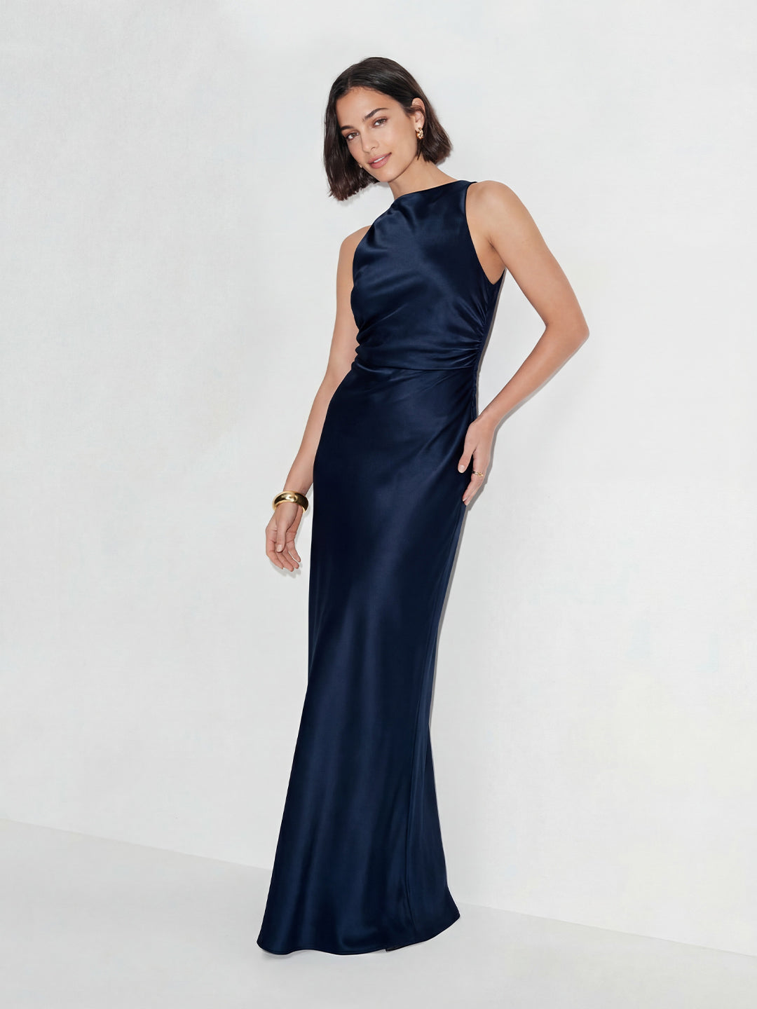 Elegant Cowl Neck Satin Gown