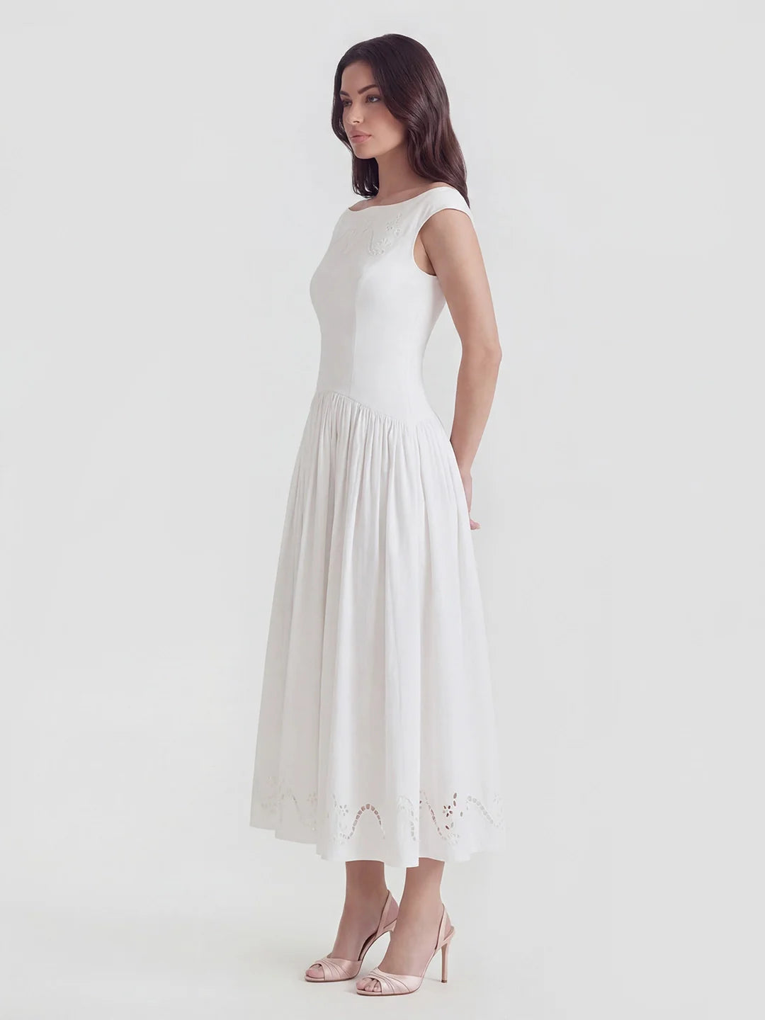 Exquisite Boat Neck Fil-Coupé Maxi Dress