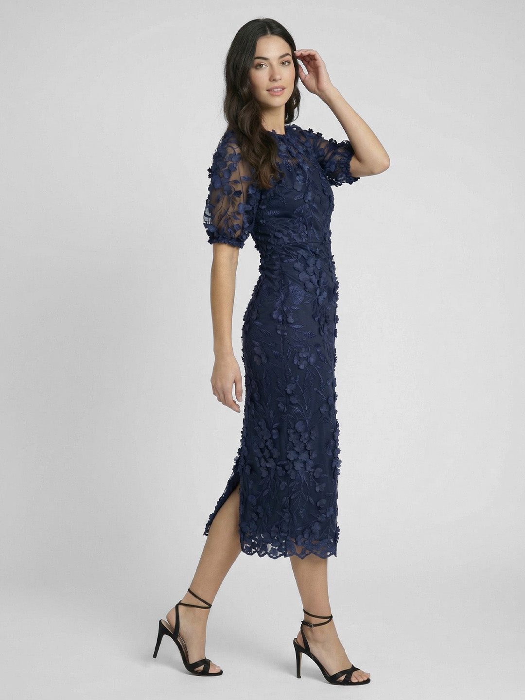 Floral Appliqué Midi Dress