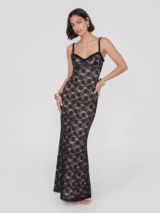 Floral Lace Bustier Maxi Dress