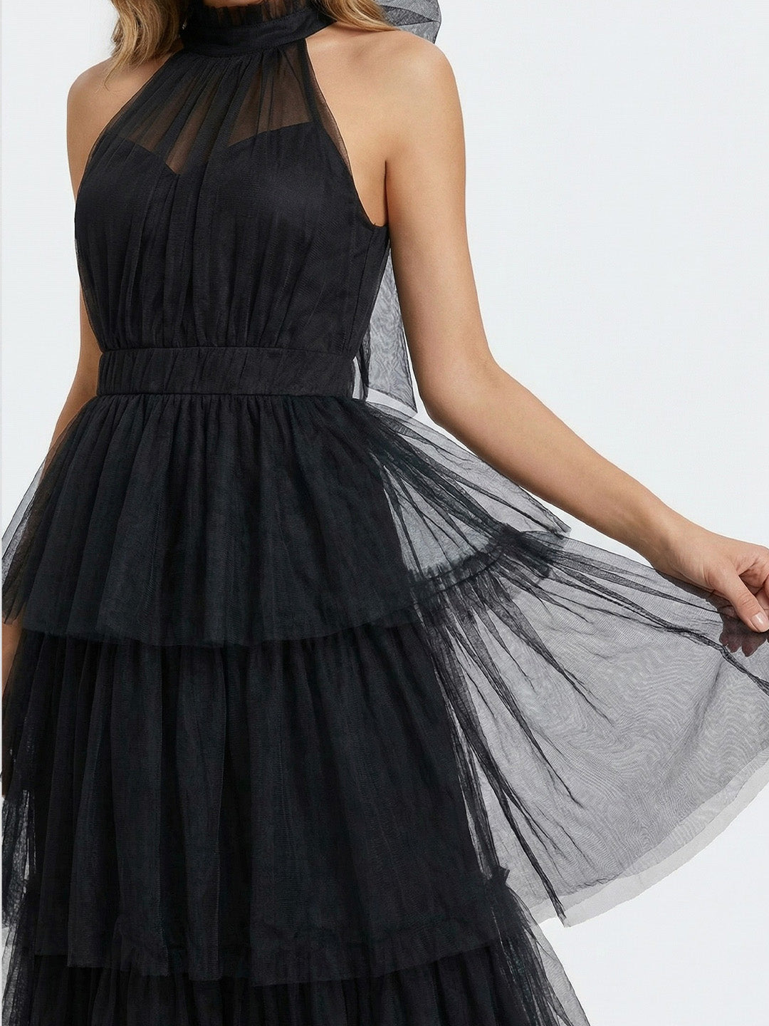 Halter Neck Tiered Tulle Gown