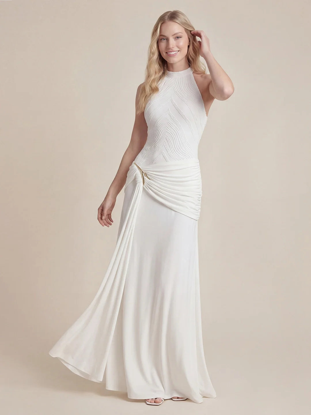 Halter Draped A Line Maxi Dress