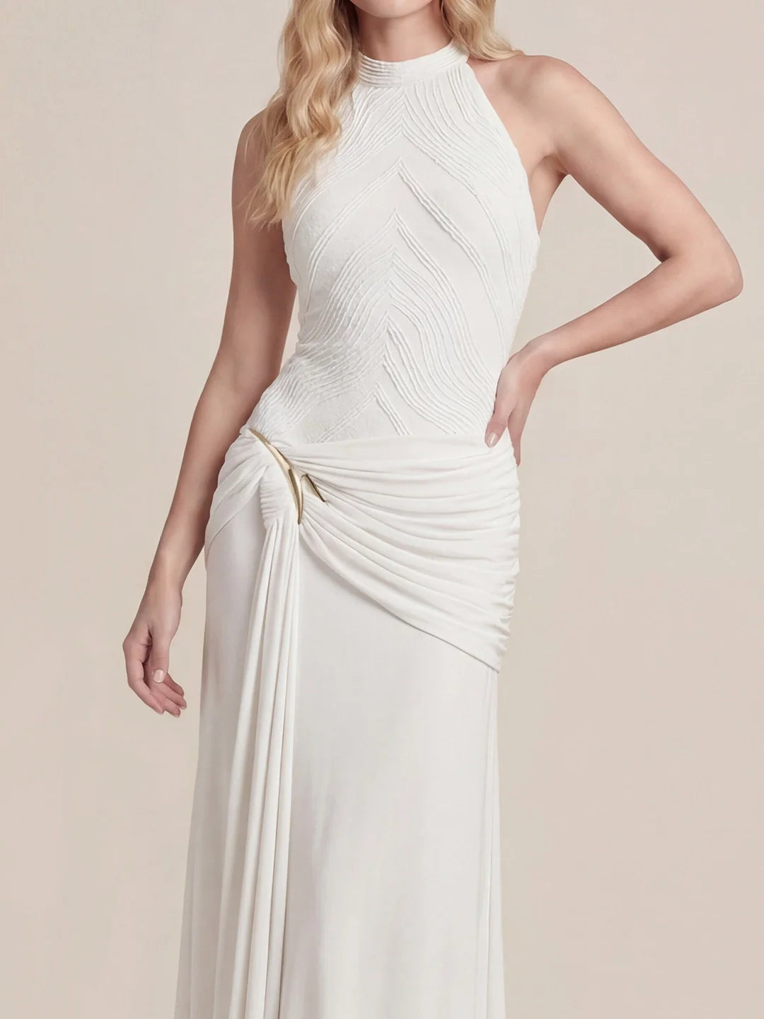 Halter Draped A Line Maxi Dress