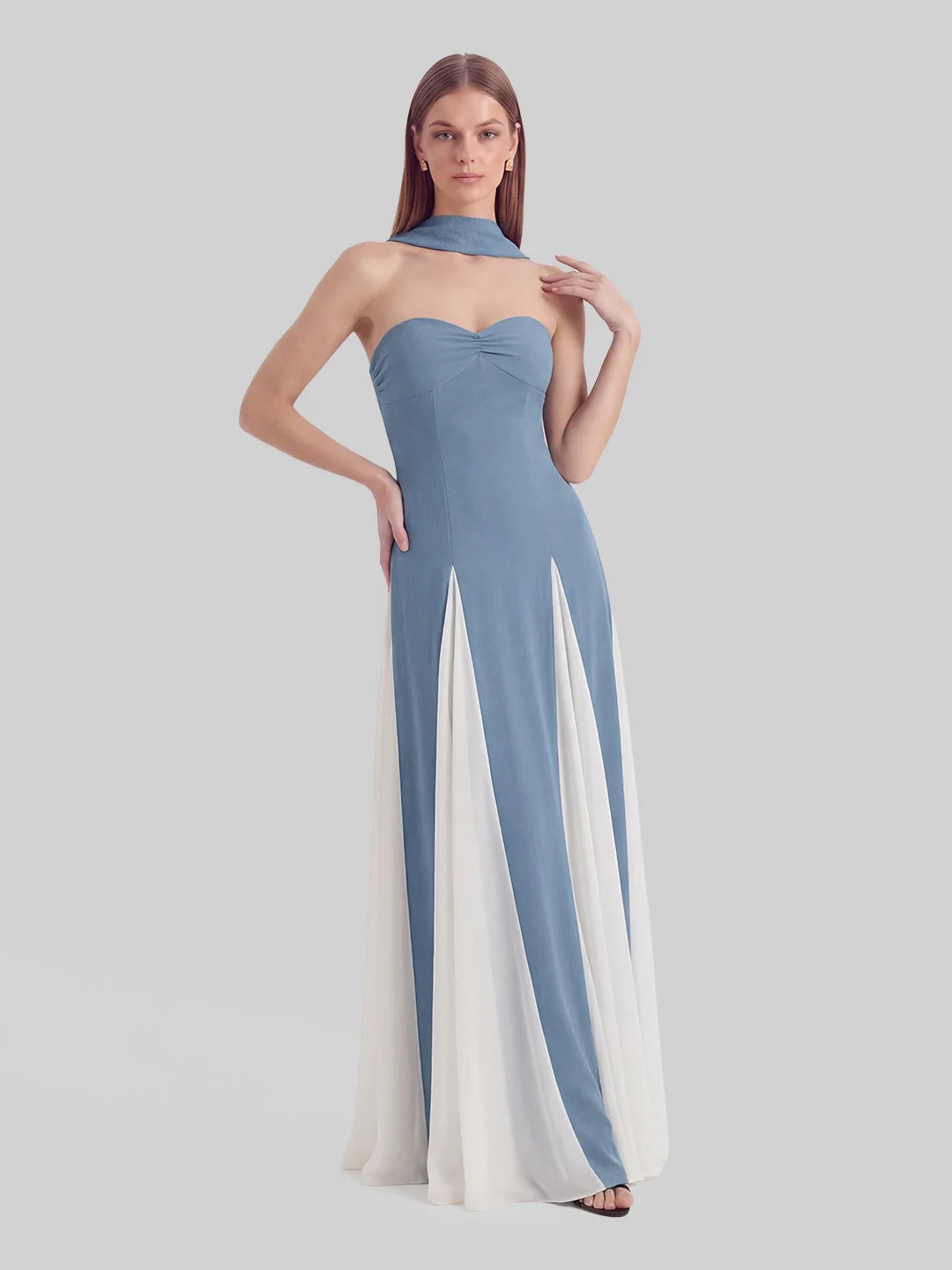 Halter Neck Gown in Bold Contrasting Chiffon