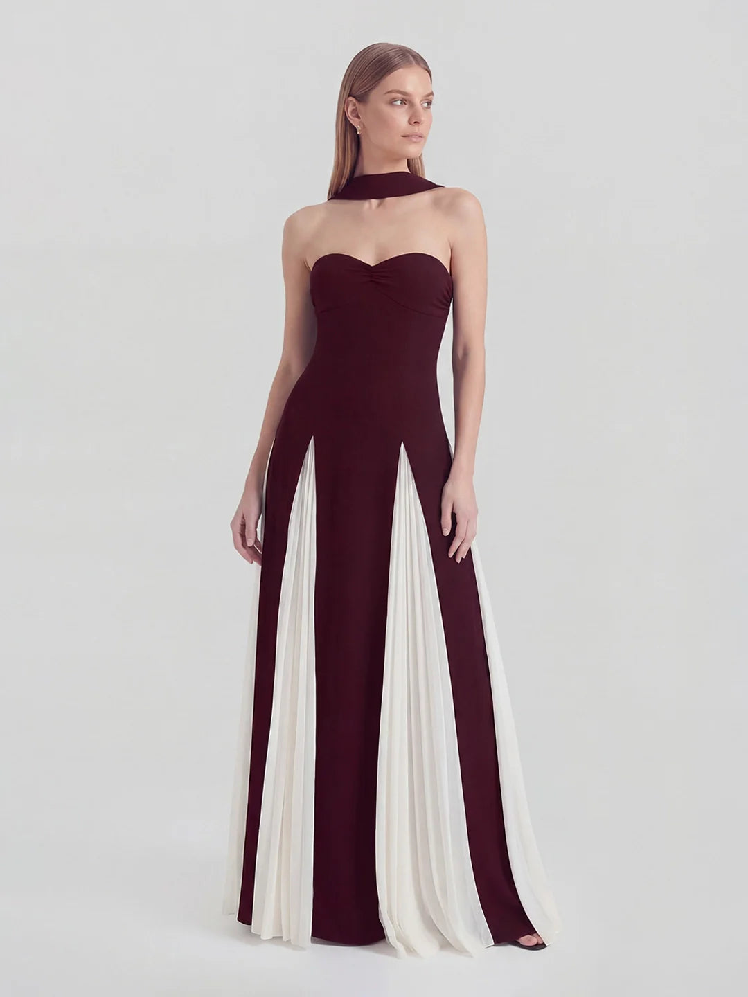 Halter Neck Gown in Bold Contrasting Chiffon
