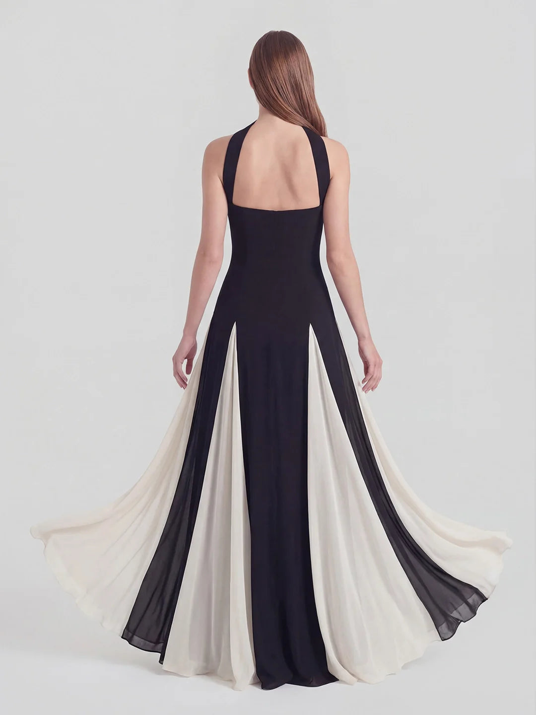 Halter Neck Gown in Bold Contrasting Chiffon